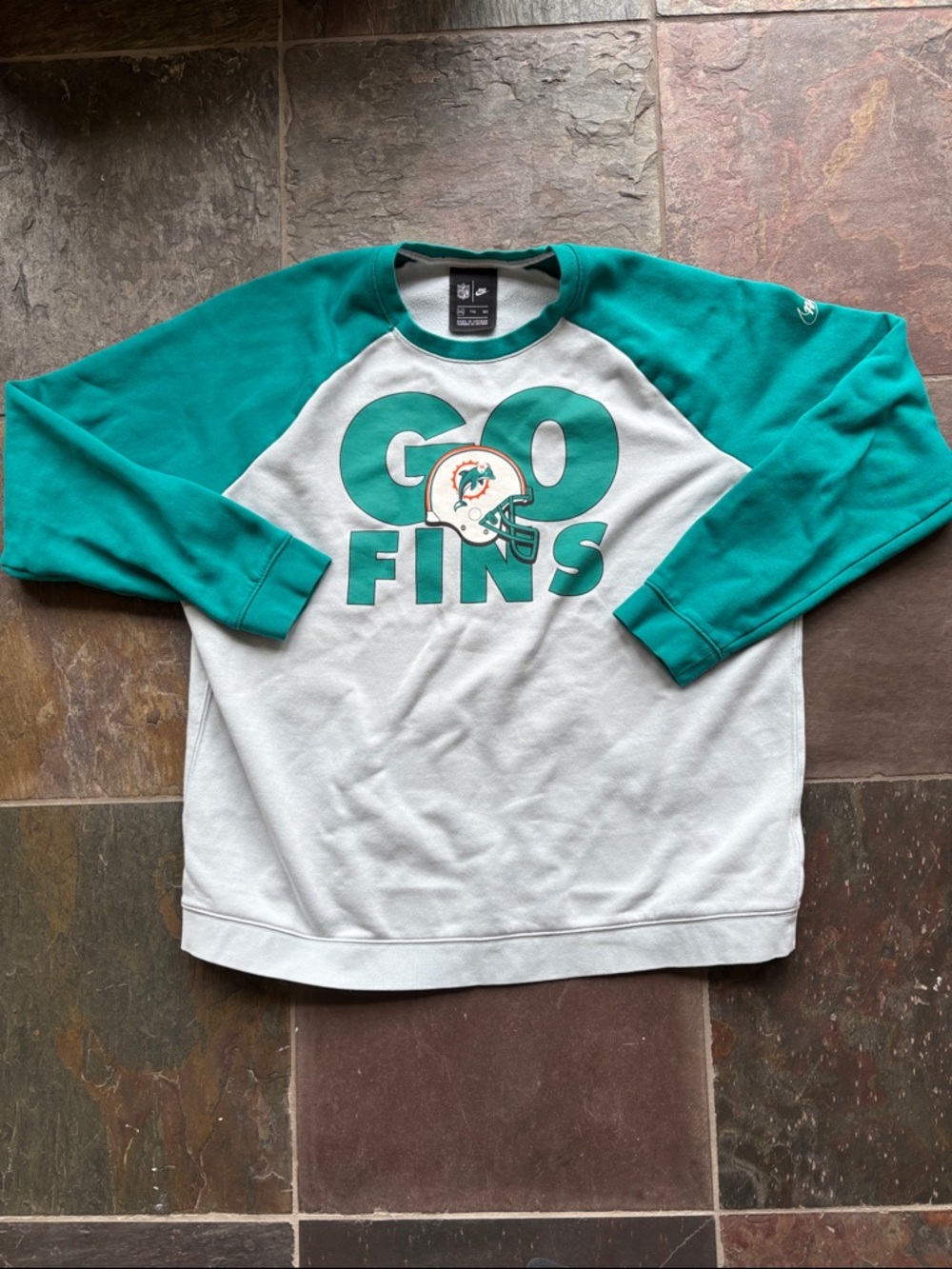 Nike Miami Dolphins 'Go Fins' Teal & White Raglan Sweatshirt